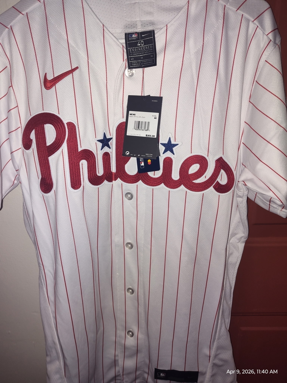 Nike Philadelphia Phillies White and Red Pinstripe Mens Jersey